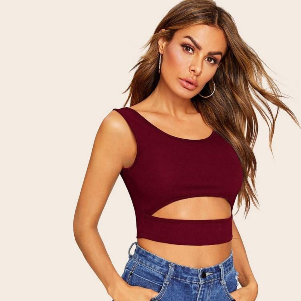 burgundy cut-out tank top